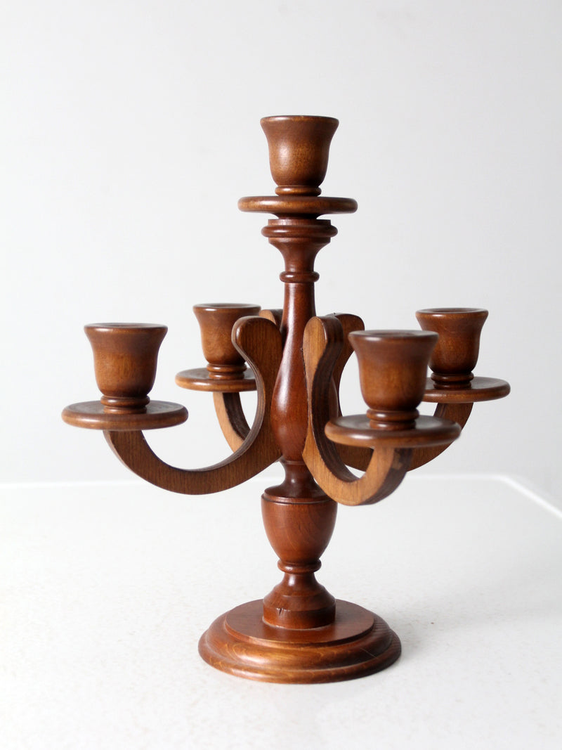 mid century turned wood candelabra