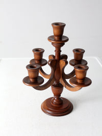 mid century turned wood candelabra