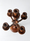 mid century turned wood candelabra