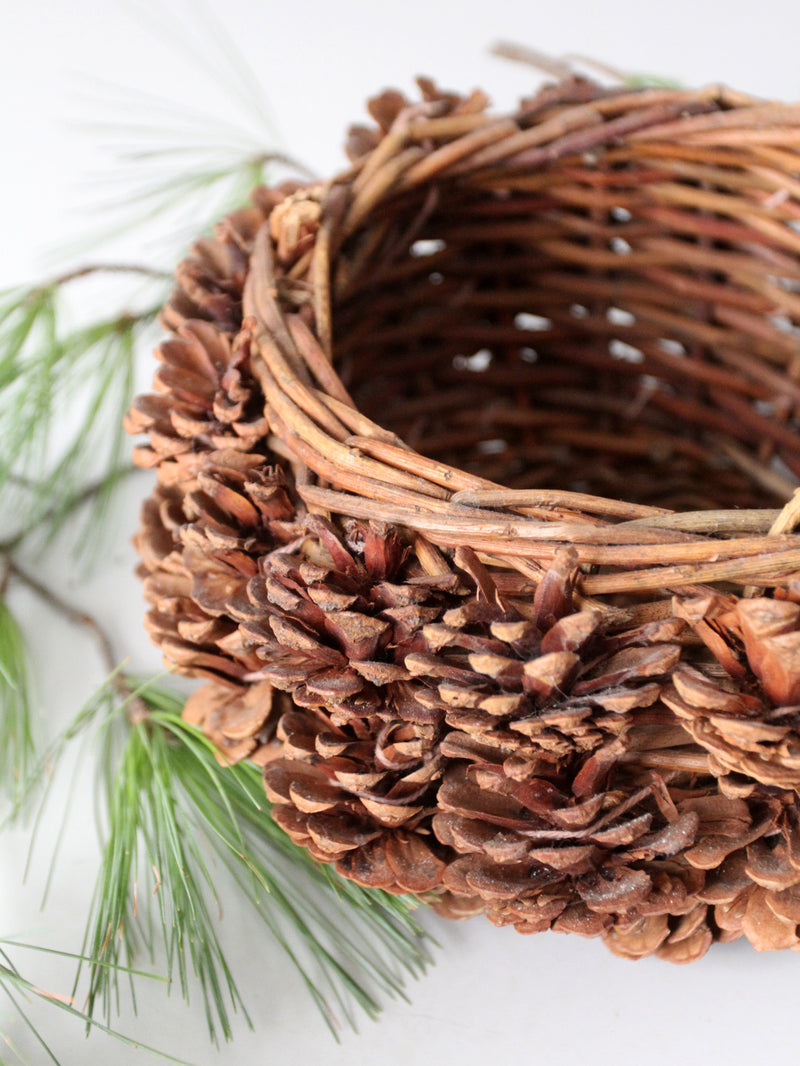 vintage handmade pinecone basket