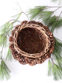 vintage handmade pinecone basket