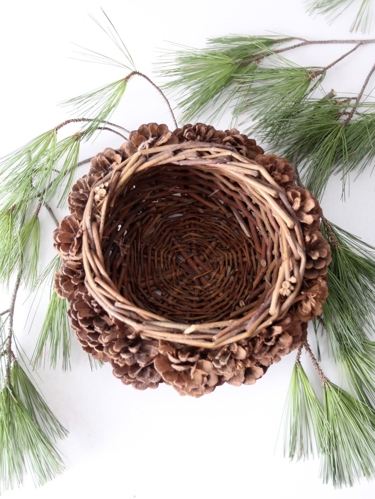 vintage handmade pinecone basket