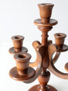 mid century turned wood candelabra