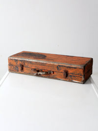 vintage orange wooden tool box
