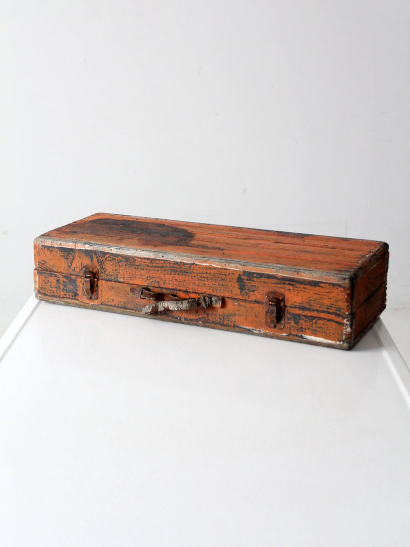 vintage orange wooden tool box