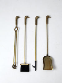vintage brass duck fireplace tools set
