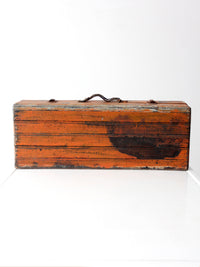 vintage orange wooden tool box