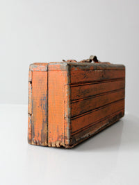 vintage orange wooden tool box