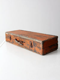 vintage orange wooden tool box