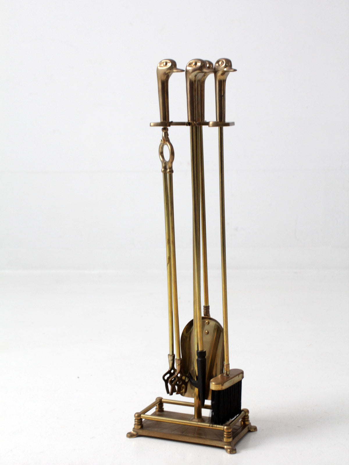 vintage brass duck fireplace tools set