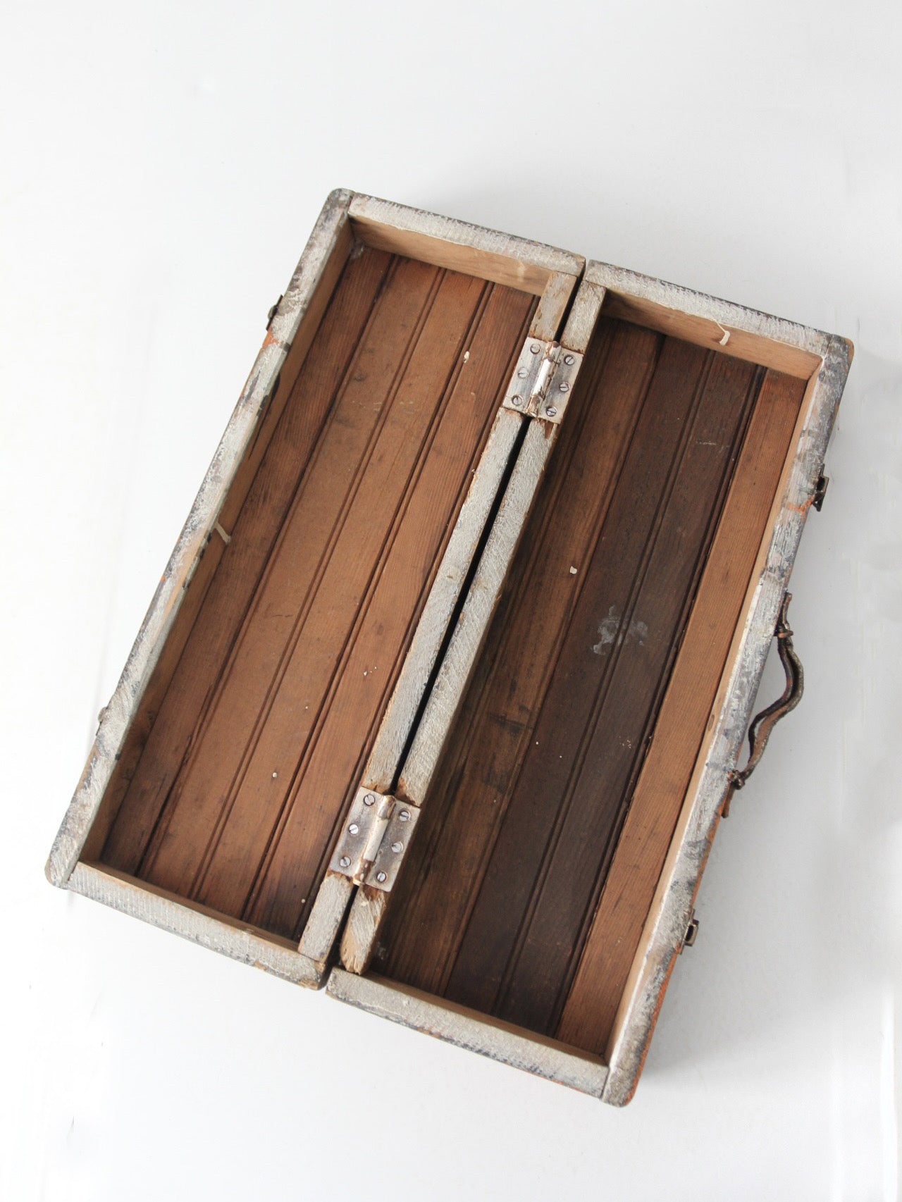 vintage orange wooden tool box