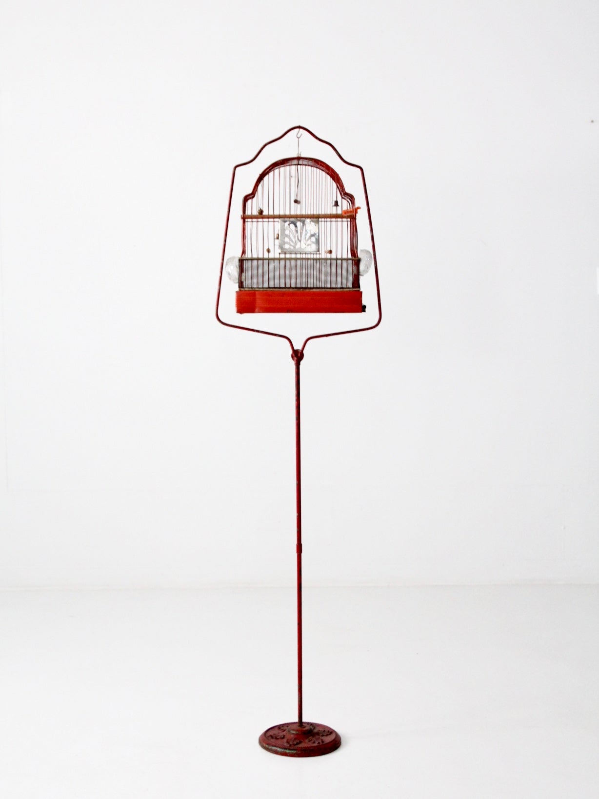 antique Crown bird cage with cast iron stand