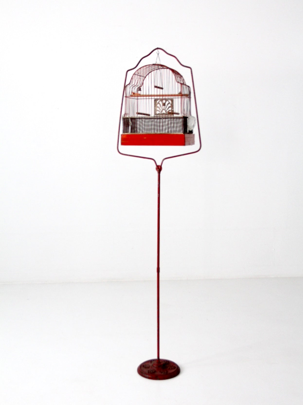 antique Crown bird cage with cast iron stand