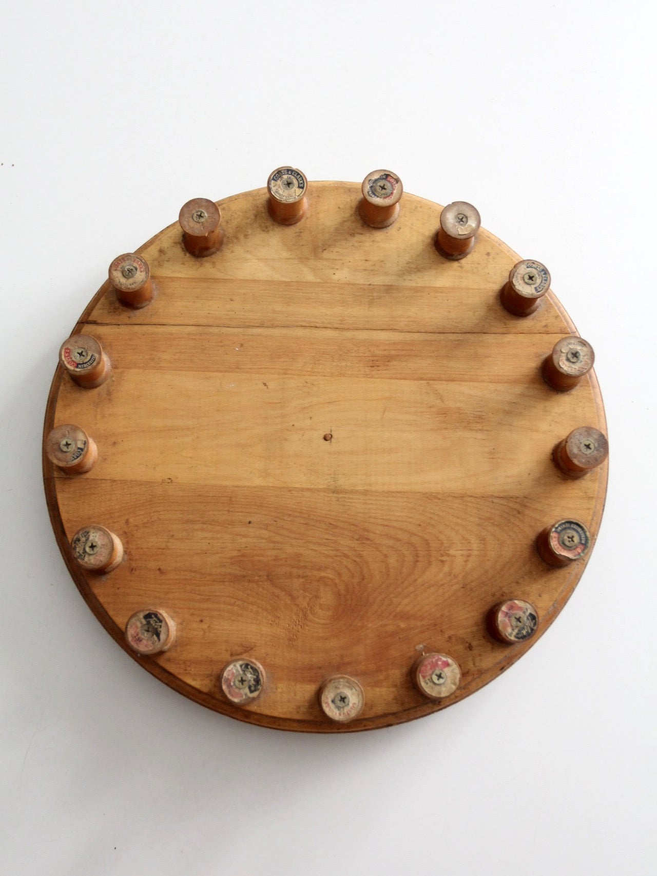 vintage folk art lazy Susan with thread spools