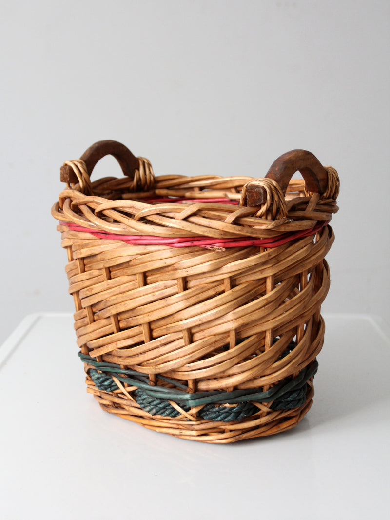 vintage woven basket with red and green