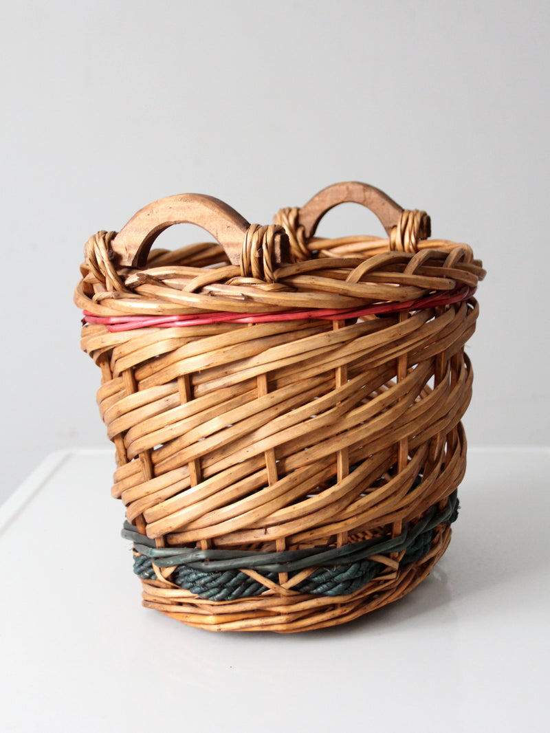 vintage woven basket with red and green