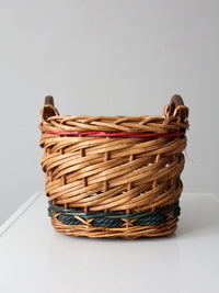 vintage woven basket with red and green
