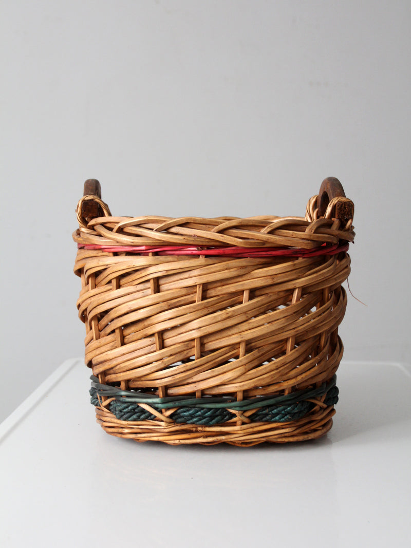 vintage woven basket with red and green