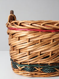 vintage woven basket with red and green