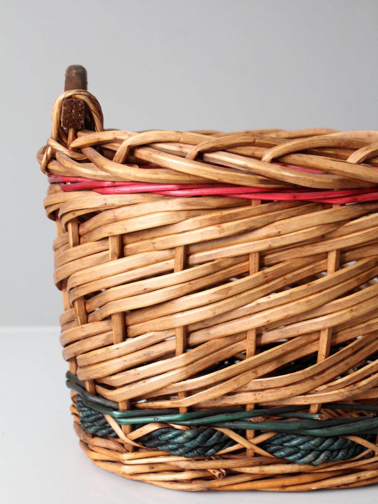vintage woven basket with red and green