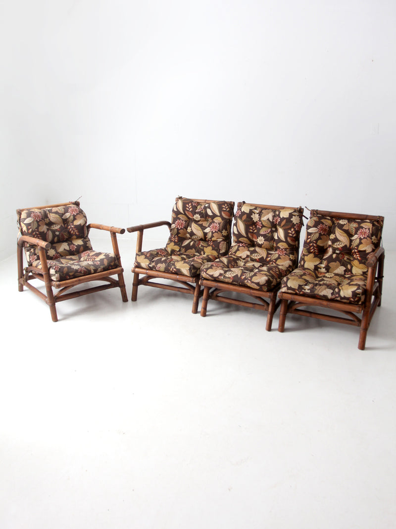 mid century Calif-Asia rattan section couch and lounge chair set