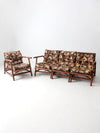 mid century Calif-Asia rattan section couch and lounge chair set