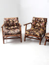 mid century Calif-Asia rattan section couch and lounge chair set