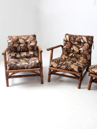 mid century Calif-Asia rattan section couch and lounge chair set