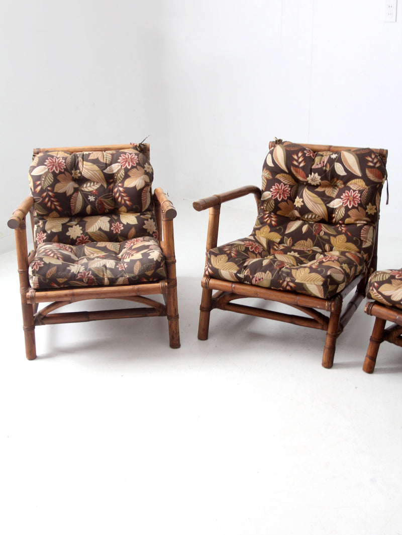 mid century Calif-Asia rattan section couch and lounge chair set