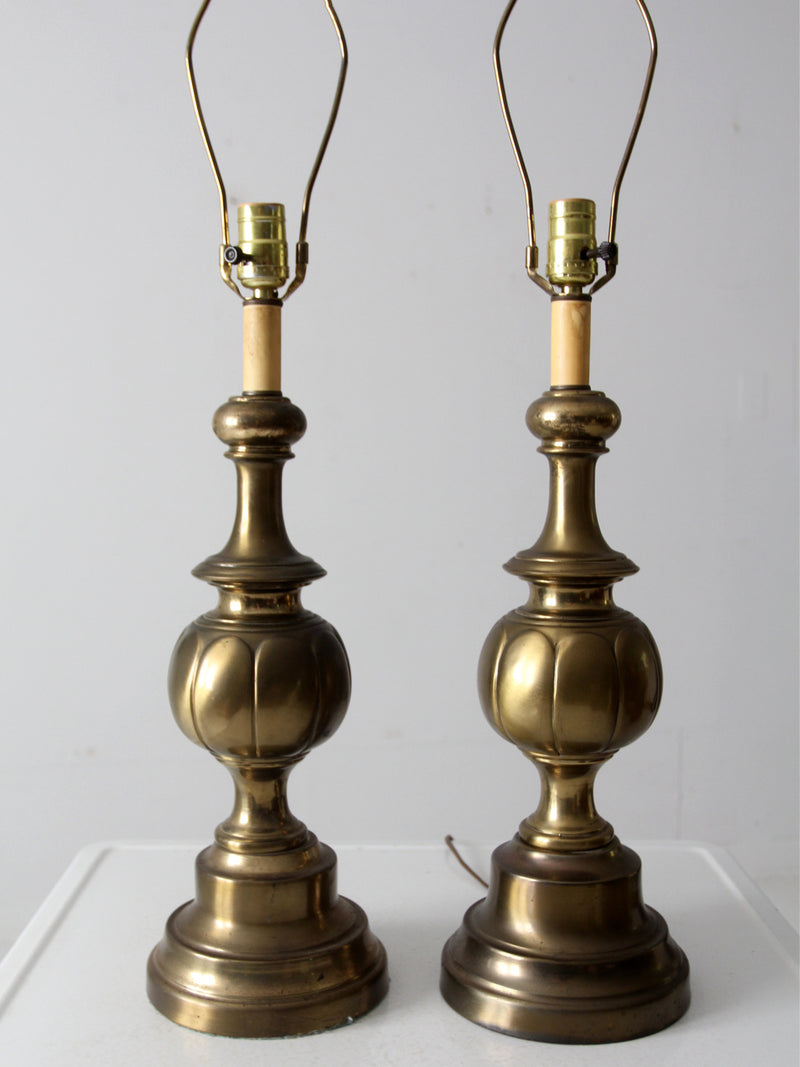 mid-century brass table lamps pair