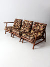 mid century Calif-Asia rattan section couch and lounge chair set