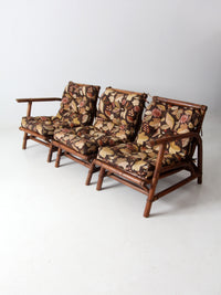 mid century Calif-Asia rattan section couch and lounge chair set