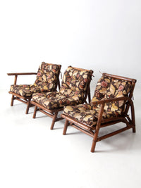 mid century Calif-Asia rattan section couch and lounge chair set