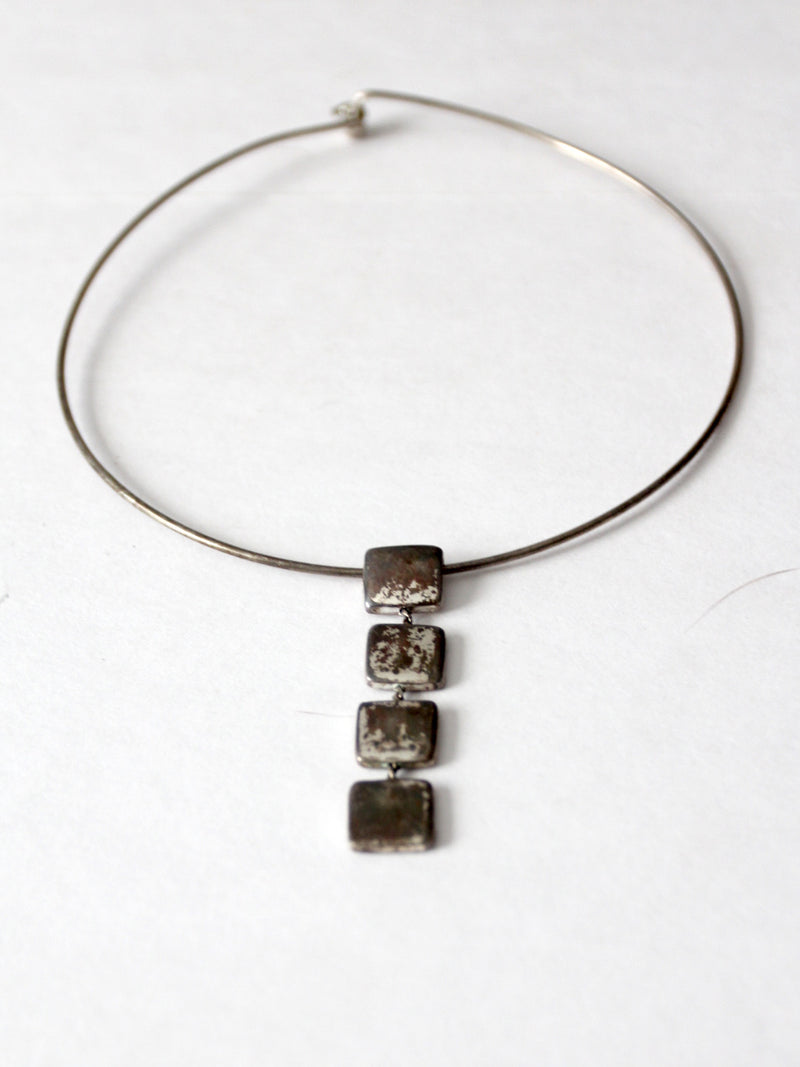 vintage silver tone pendant choker necklace