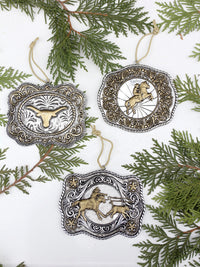 vintage western belt buckle ornament set