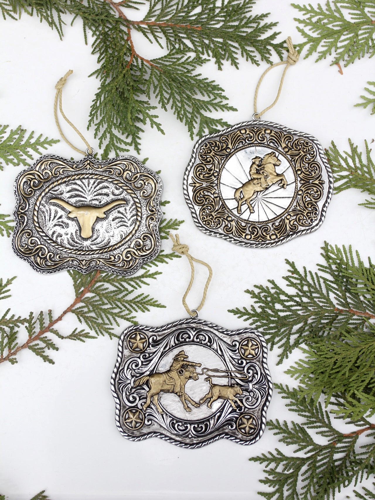 vintage western belt buckle ornament set