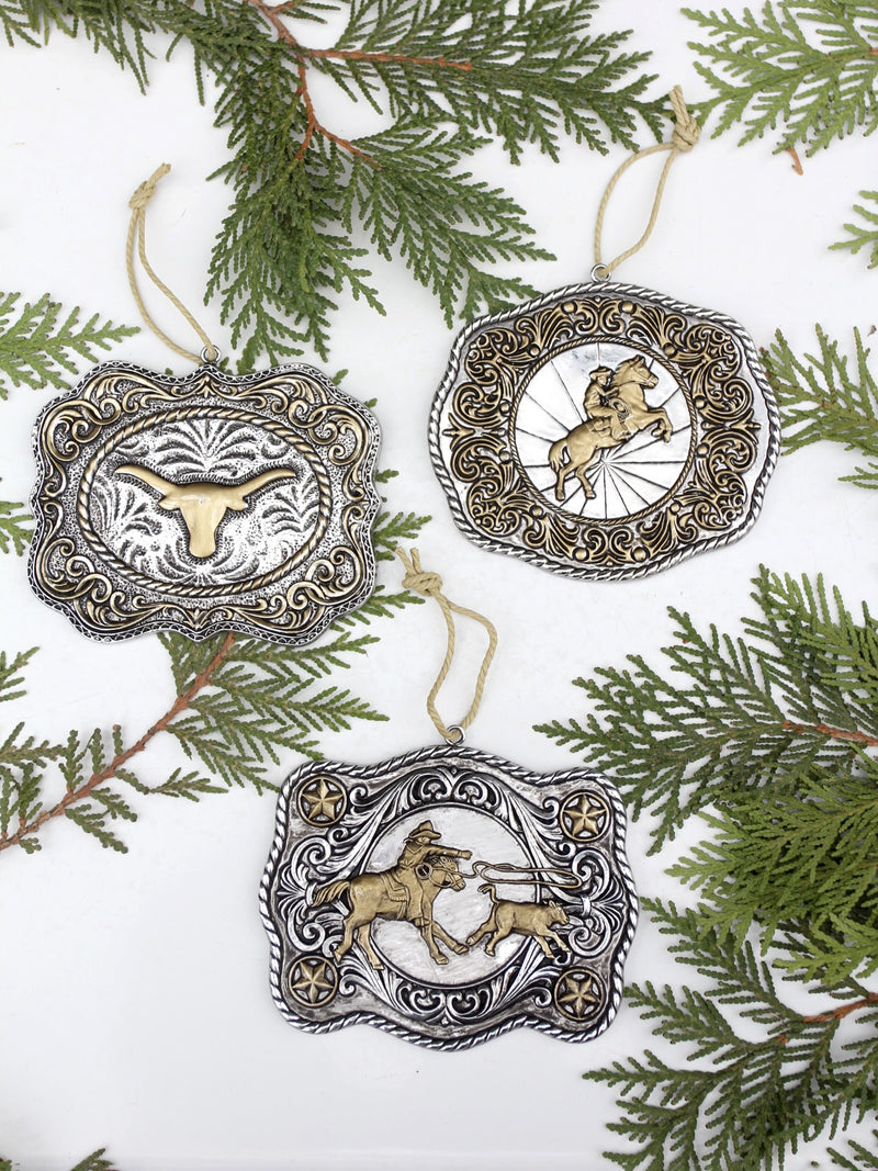 vintage western belt buckle ornament set
