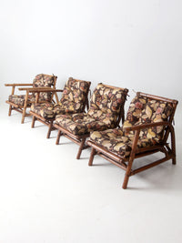 mid century Calif-Asia rattan section couch and lounge chair set