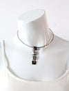 vintage silver tone pendant choker necklace
