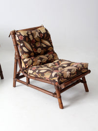 mid century Calif-Asia rattan section couch and lounge chair set