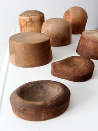 collection of antique wooden millinery hat blocks & forms