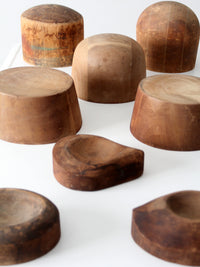 collection of antique wooden millinery hat blocks & forms