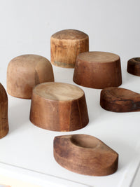 collection of antique wooden millinery hat blocks & forms