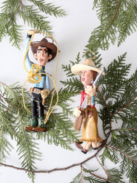 pair vintage Seasons of Cannon Falls cowboy & cowgirl ornaments