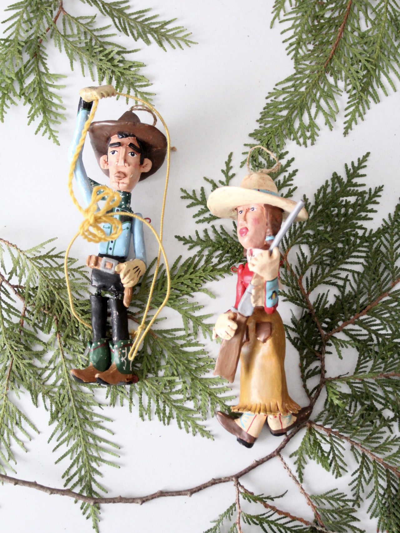 pair vintage Seasons of Cannon Falls cowboy & cowgirl ornaments