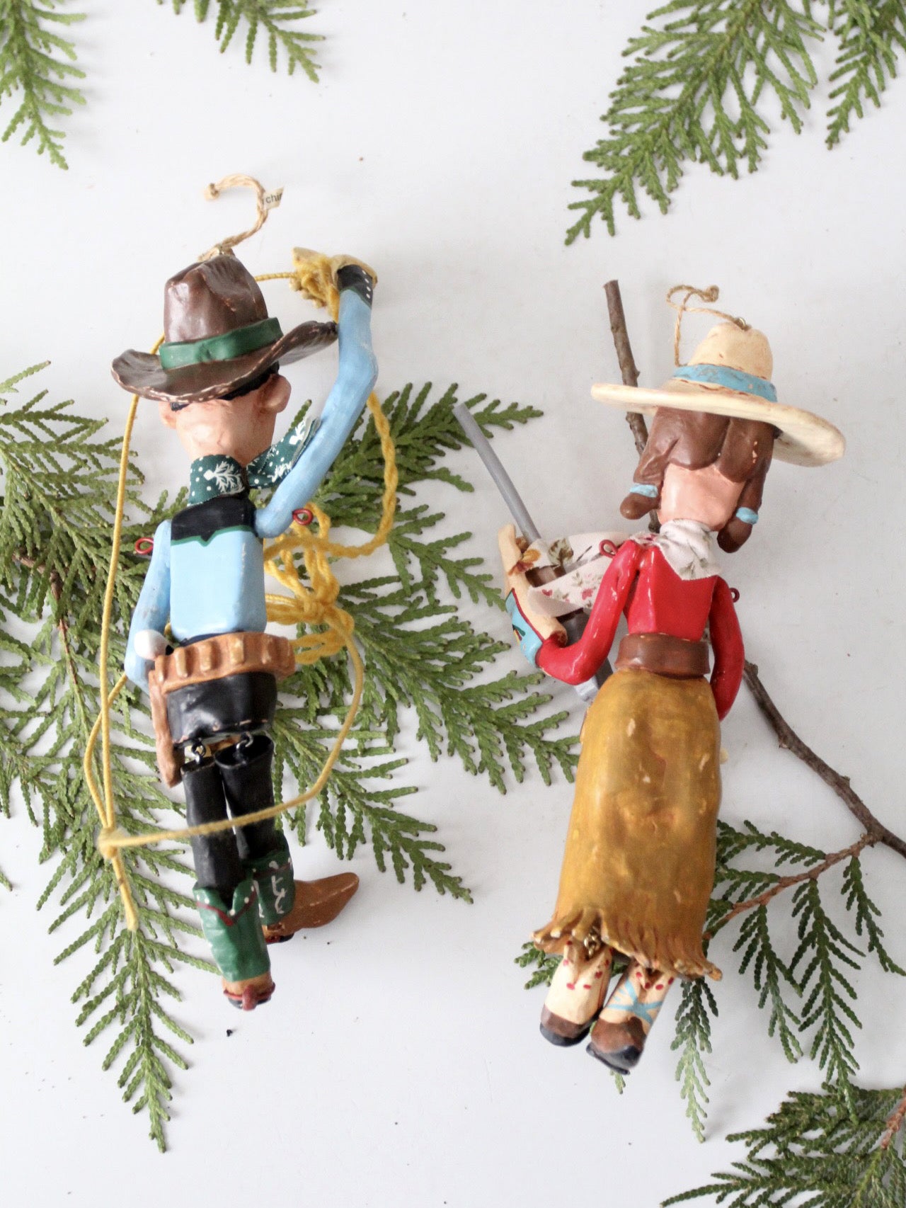 pair vintage Seasons of Cannon Falls cowboy & cowgirl ornaments