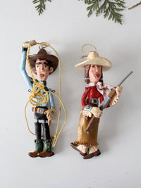 pair vintage Seasons of Cannon Falls cowboy & cowgirl ornaments