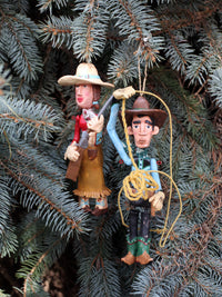 pair vintage Seasons of Cannon Falls cowboy & cowgirl ornaments
