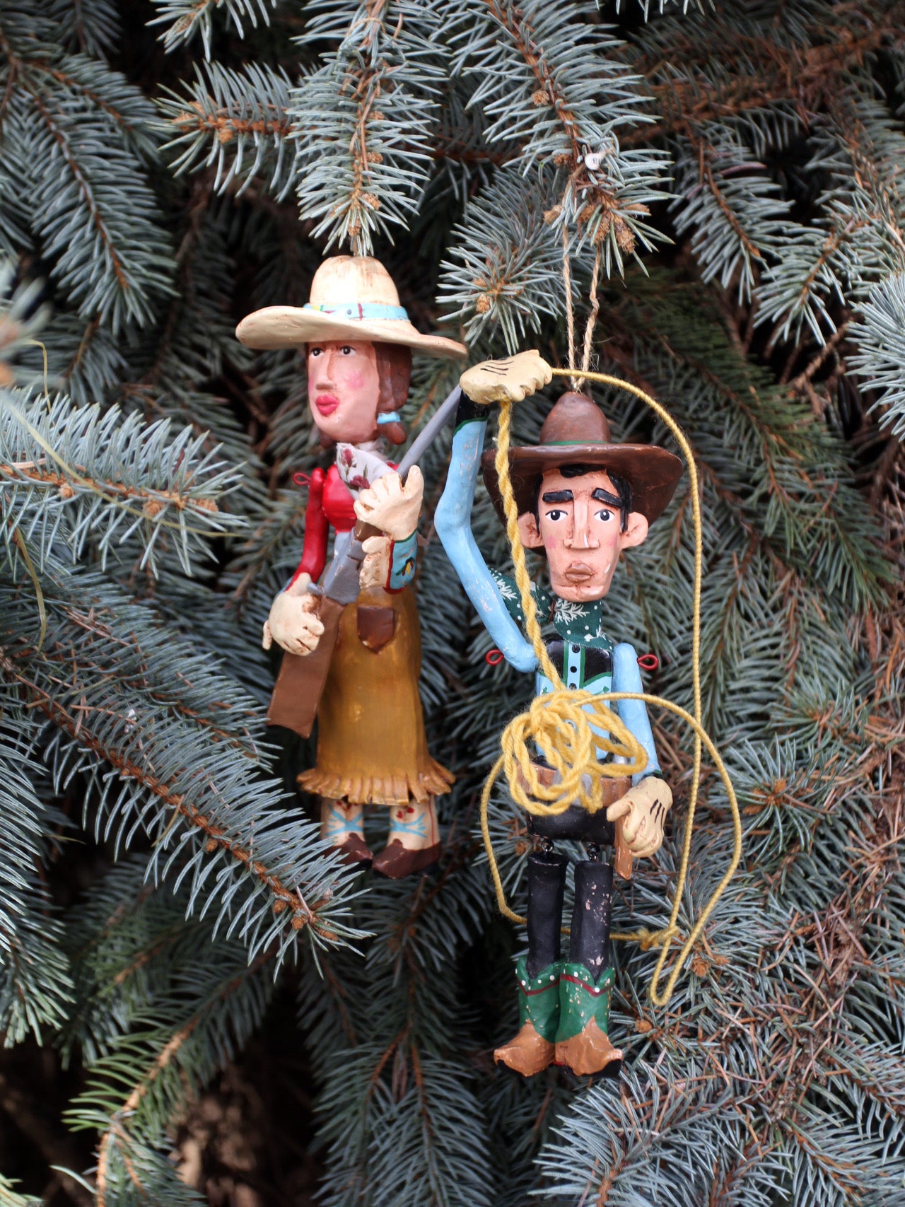 pair vintage Seasons of Cannon Falls cowboy & cowgirl ornaments