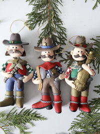 set of 3 vintage cowboy Christmas ornaments